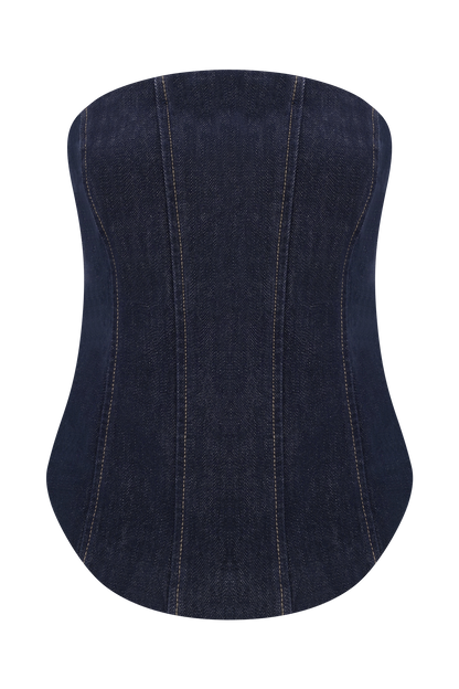 Monte Strapless Denim Corset - Washed Indigo Blue