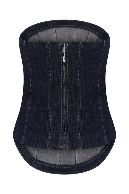 Monte Strapless Denim Corset - Washed Indigo Blue