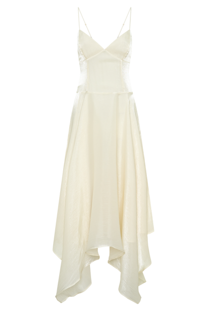 Naomi Satin Asymmetric Hem Maxi Dress - Ivory