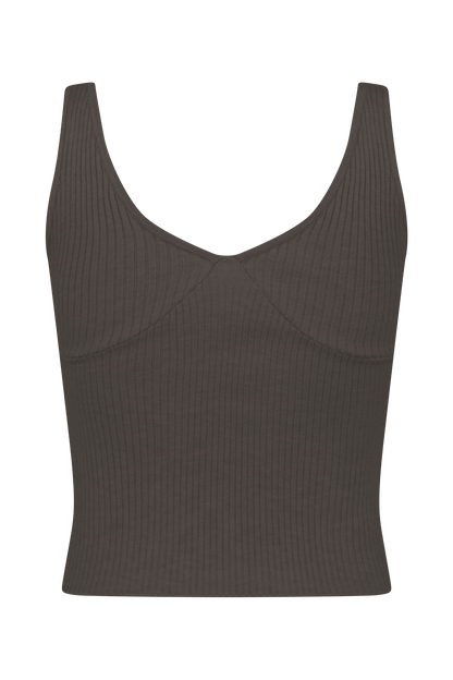 Natalya Ribbed Knit Cami Top - Dark Chocolate