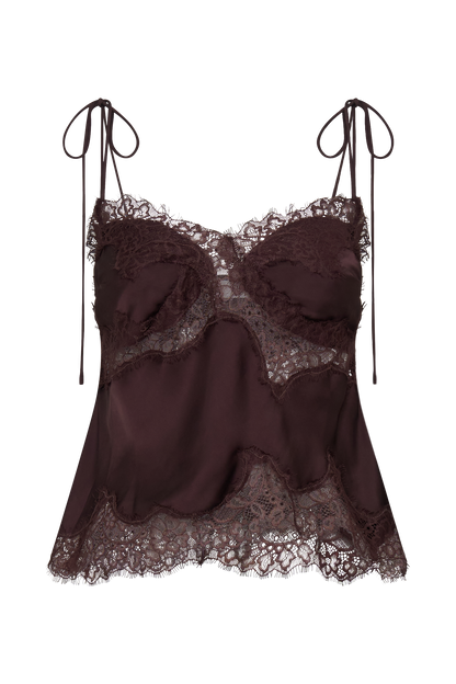 Nina Satin And Lace Camisole - Chocolate