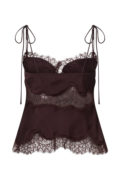 Nina Satin And Lace Camisole - Chocolate
