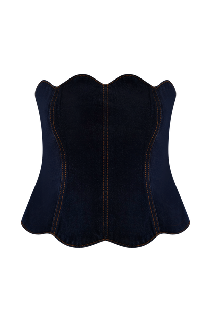 Oakley Strapless Scallop Denim Top - Indigo Blue