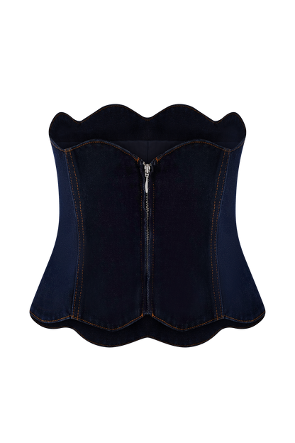 Oakley Strapless Scallop Denim Top - Indigo Blue