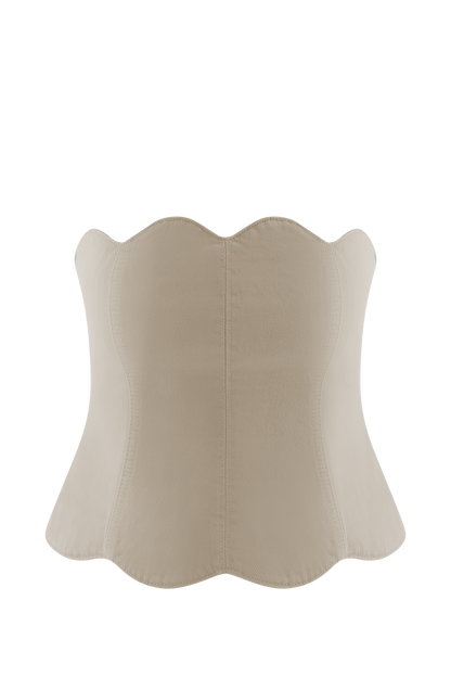 Oakley Strapless Scallop Denim Top - Stone Wash