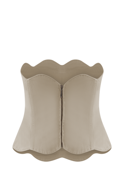 Oakley Strapless Scallop Denim Top - Stone Wash