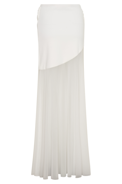 Portia Scuba And Mesh Maxi Skirt - White