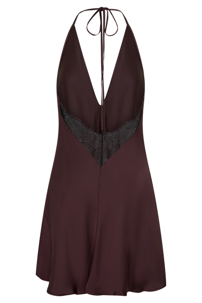 Regina Halter Lace And Satin Mini Dress - Chocolate
