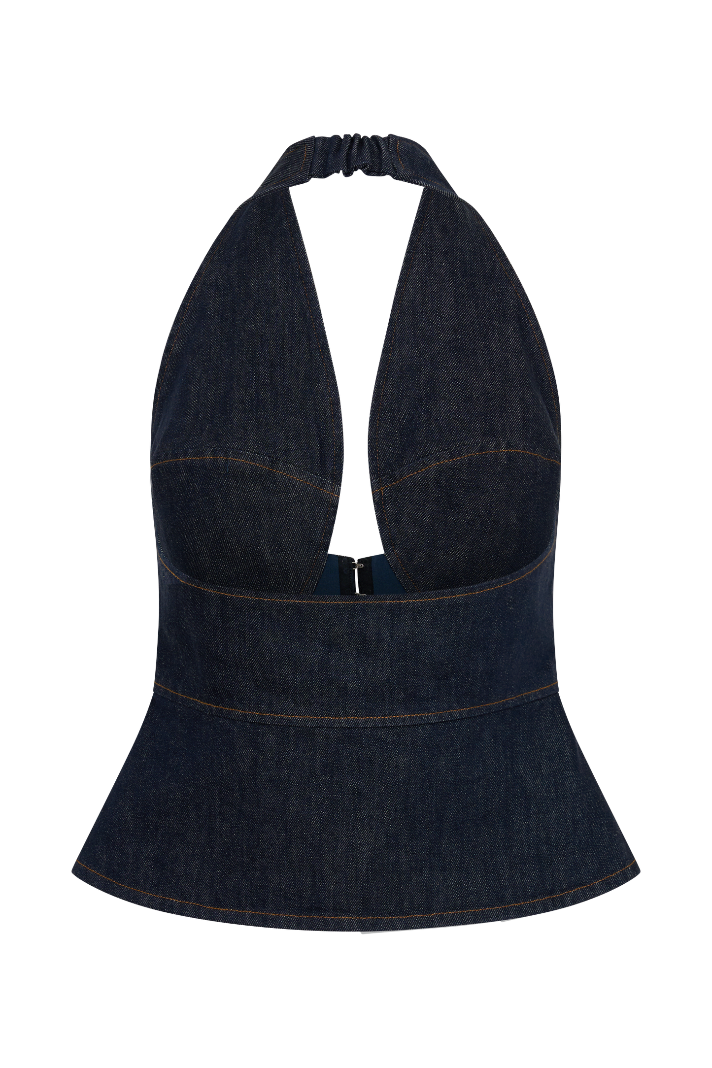 Rema Halter Longline Denim Top - Washed Indigo Blue
