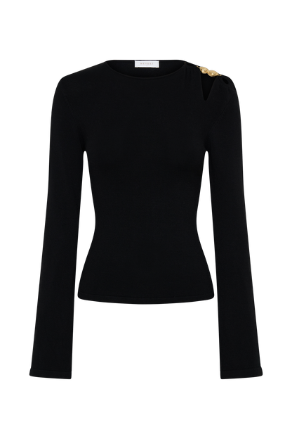 Ricky Knit Long Sleeve Longline Top - Black