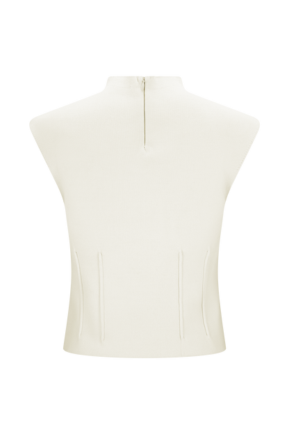 Romaine High Neck Bandage Knit Top - Ivory