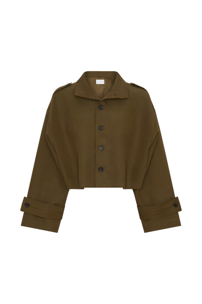 Rue Funnel Neck Bomber Jacket - Khaki