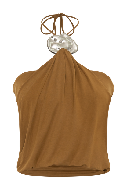 Sade Halter Top With Hardware - Caramel