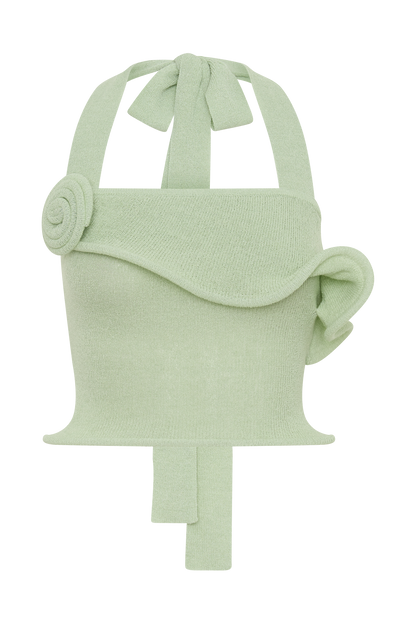 Samira Halter Knit Twist Top - Pastel Green