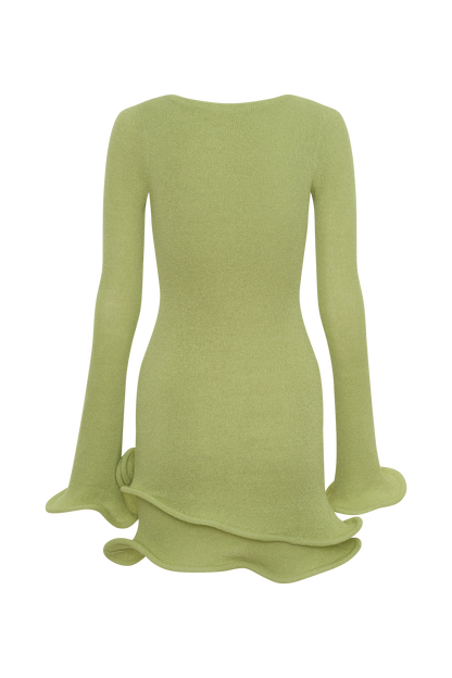 Samira Knit Long Sleeve Mini Dress - Light Olive