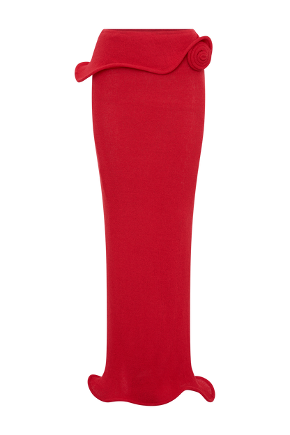 Samira Knit Wired Maxi Skirt - Red