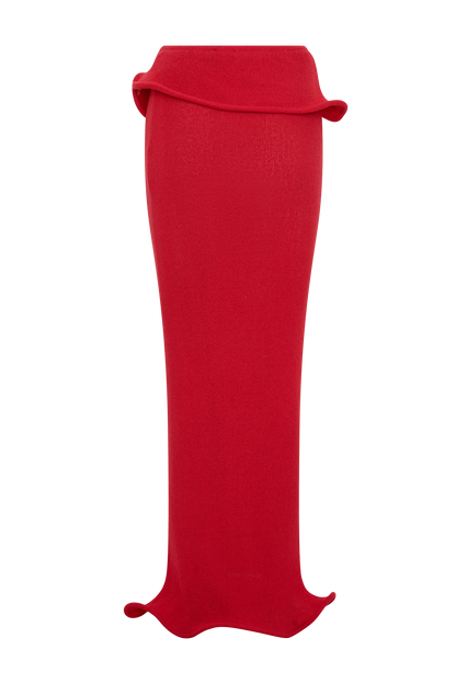 Samira Knit Wired Maxi Skirt - Red