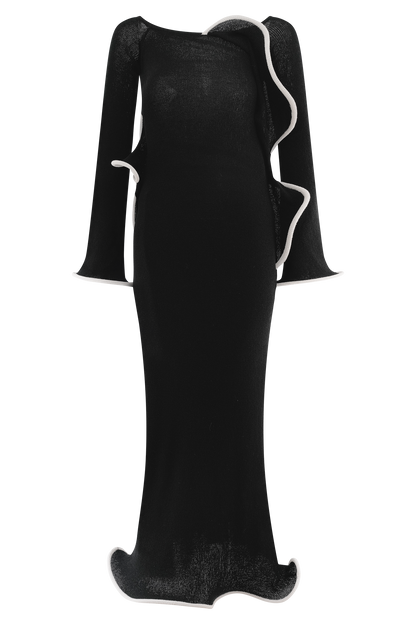 Sandrine Off Shoulder Knit Maxi Dress - Black/White