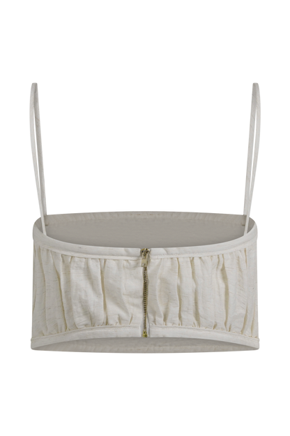 Scottie Shirred Linen Bandeau - Oat Marle
