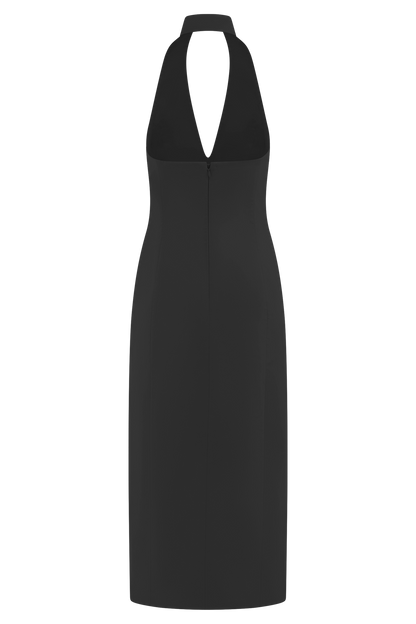 Simona Halter Neck Midi Dress - Black