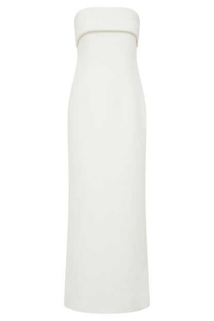 Sloane Strapless Maxi Dress With Pearls - White
