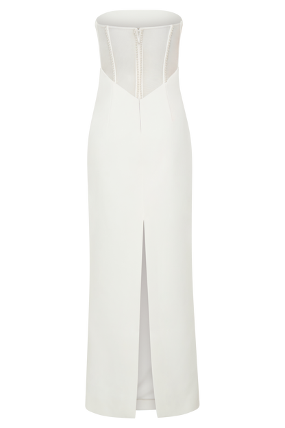 Sloane Strapless Maxi Dress With Pearls - White