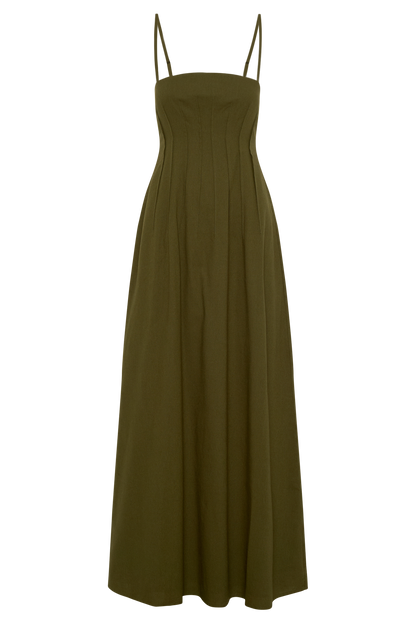 Sofie Pintuck Linen Maxi Dress - Khaki