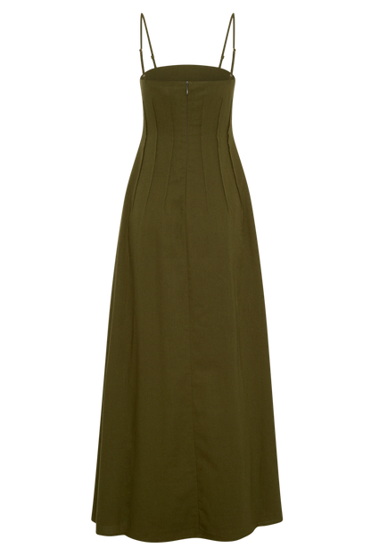 Sofie Pintuck Linen Maxi Dress - Khaki