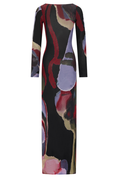 Soraya Long Sleeve Mesh Maxi Dress - Multi Fluid Reverie Print