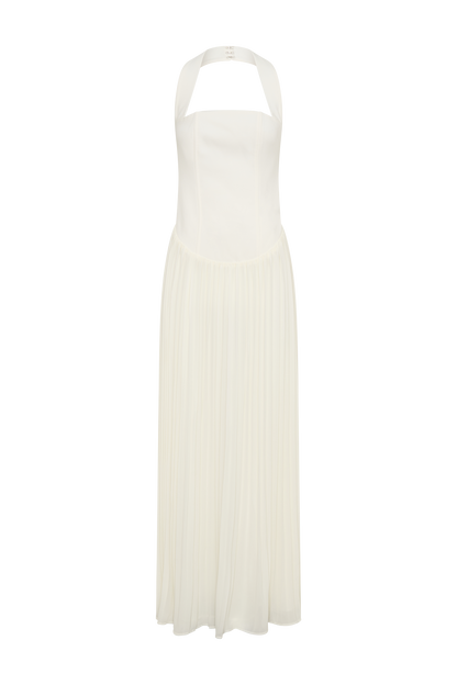 Stacie Pleated Halter Maxi Dress - Ivory