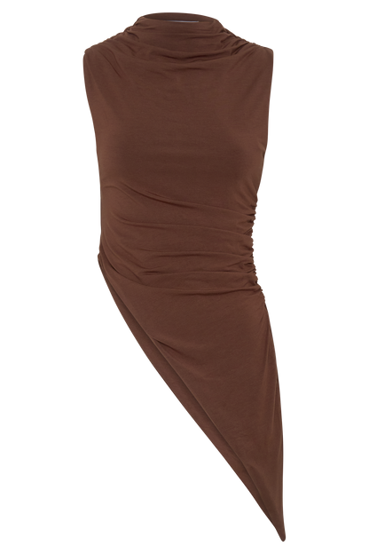 Suong High Neck Gathered Top - Mocha