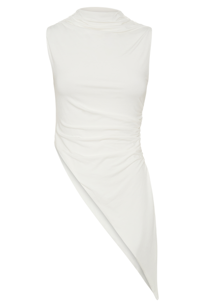Suong High Neck Gathered Top - White