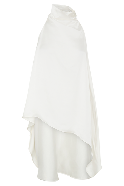 Sydney Asymmetrical Satin Halter Top - Ivory