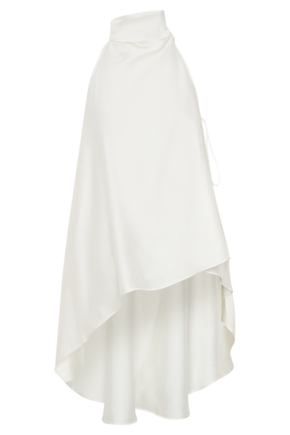 Sydney Asymmetrical Satin Halter Top - Ivory