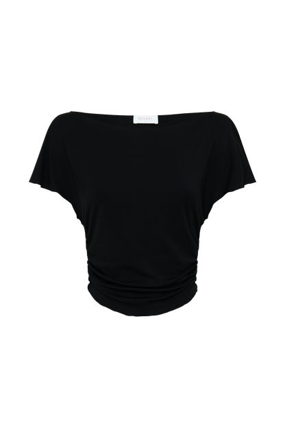 Talise Modal Flounce Short Sleeve Top - Black