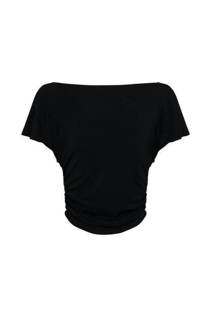 Talise Modal Flounce Short Sleeve Top - Black