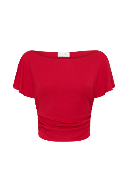 Talise Modal Flounce Short Sleeve Top - Red