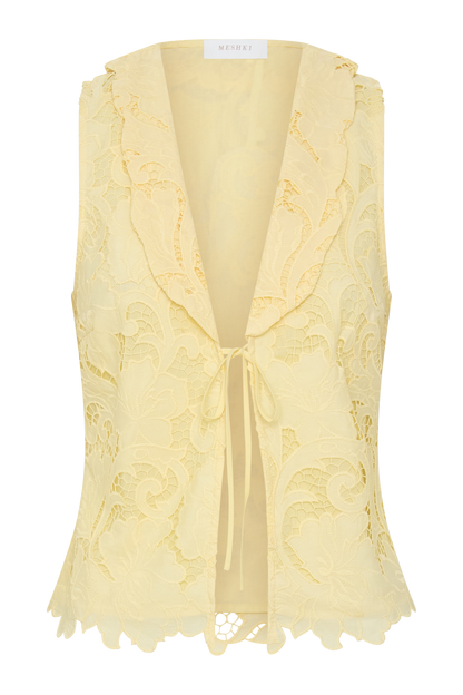 Tessa Broderie Tie Front Sleeveless Top - Lemon