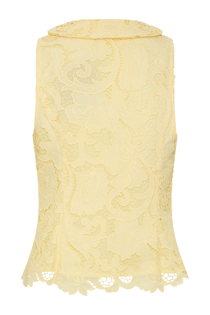 Tessa Broderie Tie Front Sleeveless Top - Lemon