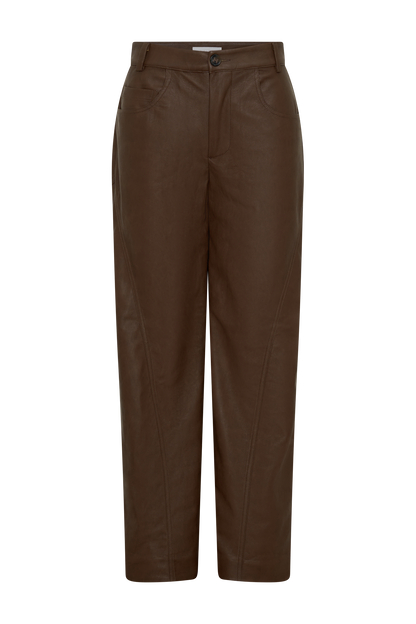 Theo Faux Leather Mid Rise Pants - Dark Chocolate