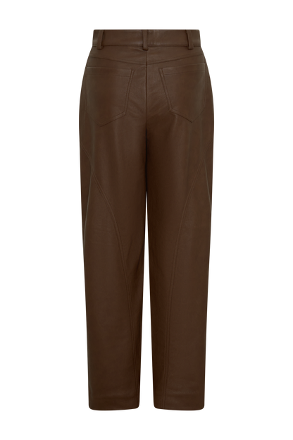 Theo Faux Leather Mid Rise Pants - Dark Chocolate