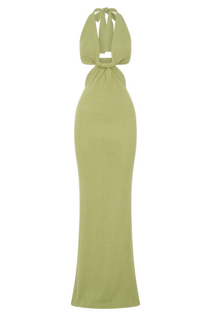 Theresea Halter Knit Maxi Dress - Light Olive