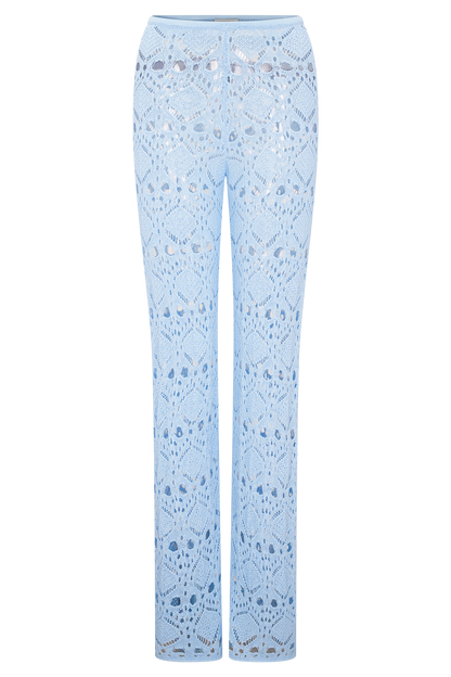 Trena Crochet Knit Pants - Sky Blue