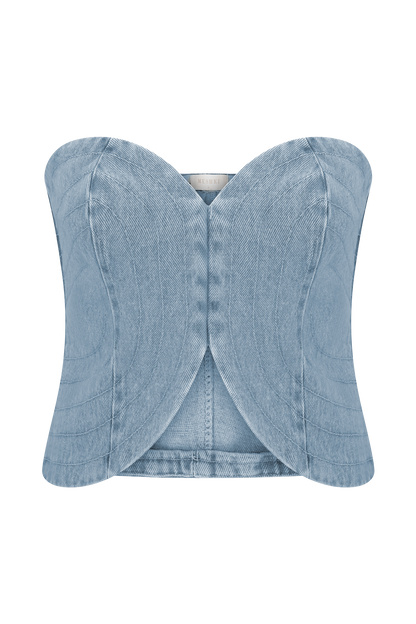 Tully Strapless Topstitch Denim Top - 80'S Blue