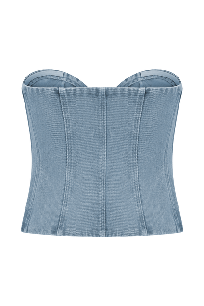 Tully Strapless Topstitch Denim Top - 80'S Blue