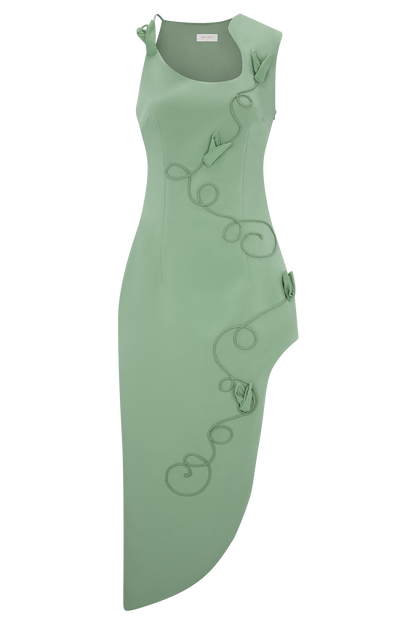 Virginia Suiting Embroidered Midi Dress - Sage