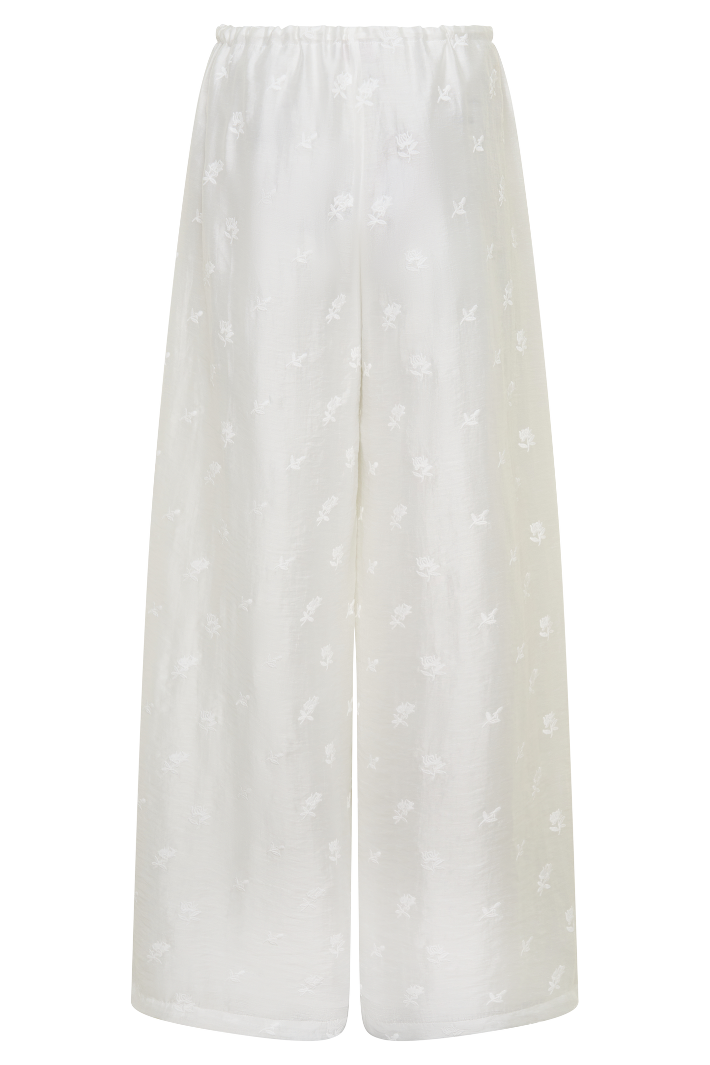 Vivian Tie Waist Embroidered Pant - White