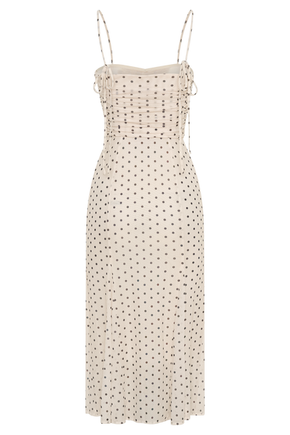Willa Gathered Mesh Midi Dress - Polka Dot