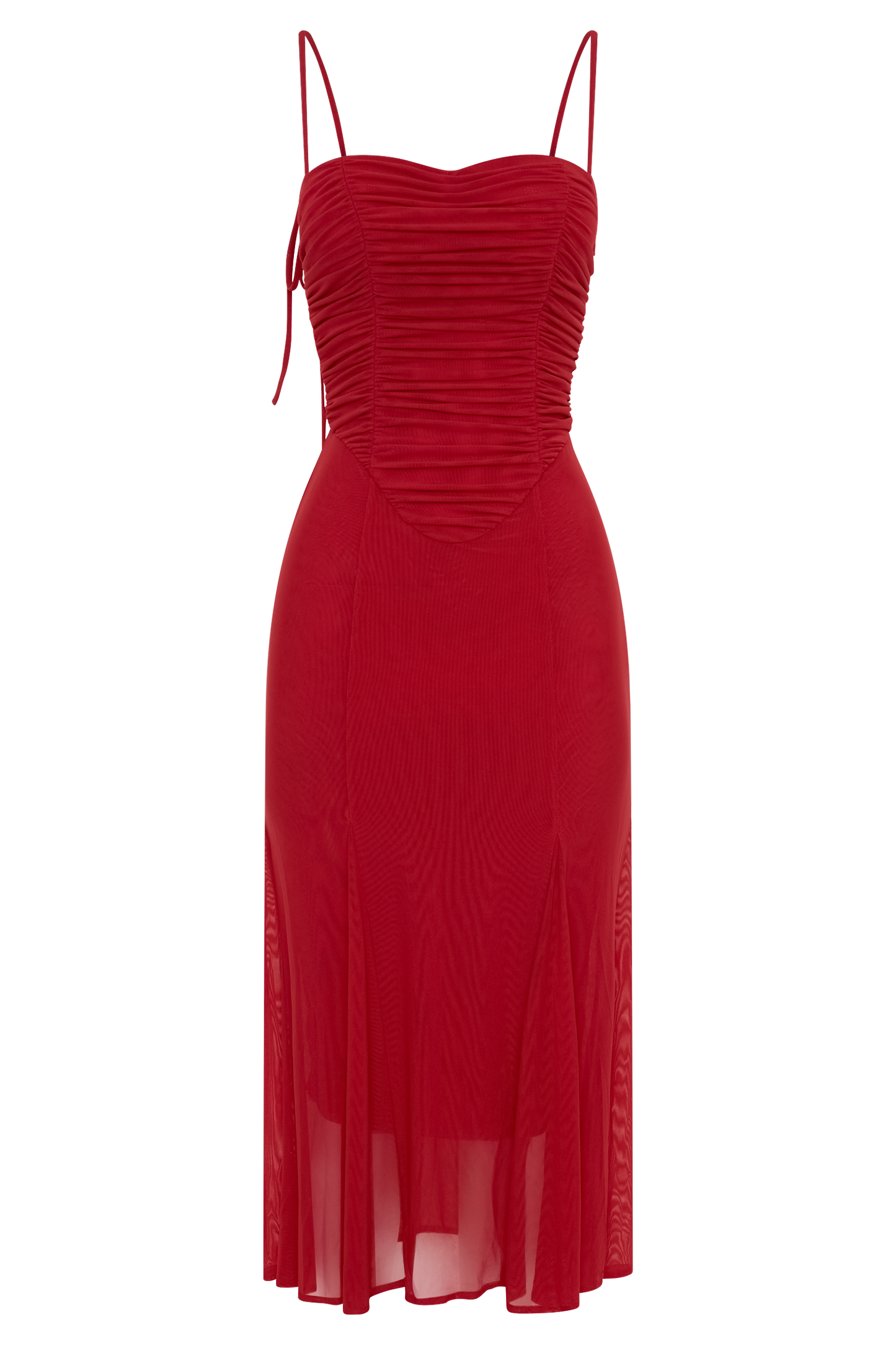 Willa Gathered Mesh Midi Dress - Ruby