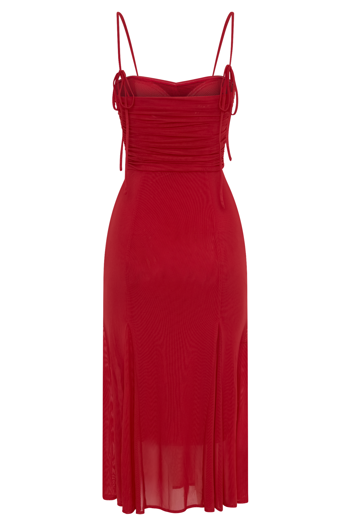 Willa Gathered Mesh Midi Dress - Ruby